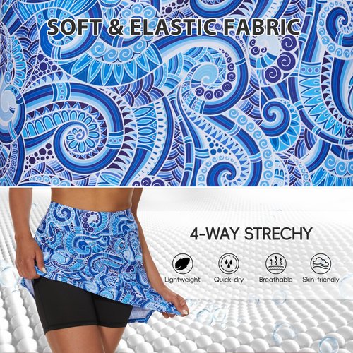 M MOTEEPI Skorts for Woman with Pockets 18" Golf Athletic Skirts Side Split High Waist Tennis Skort for Dressy Casual Blue Waves M