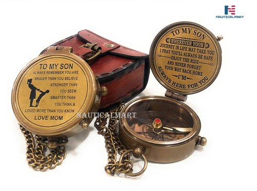 Antique Brass Compass Personalized Compass with Case, Gift for Son, to My Son Gifts, Mom to Son Gift