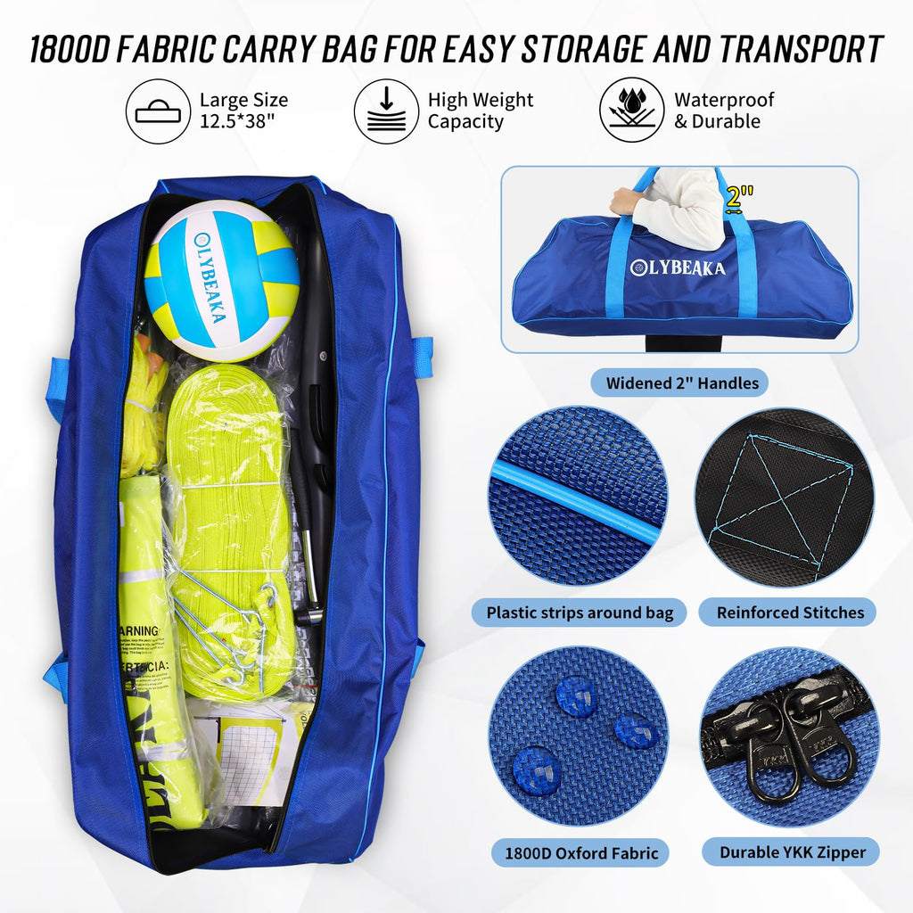 Outdoor Professional Volleyball Net Set with Heavy Duty 2" Adjustable Aluminum Poles, Tetoron Net, Portable 1800D Carry Bag - Super Stable & Anti-Sag with 2 Tension Adjusters for Backyard Beach Grass