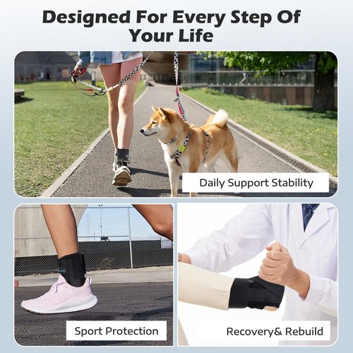 Ankle Brace for Sprained Ankle, Ankle Brace for Women Men Adjustable & Air Fabric Cool With 2 Removable Side Splints, Ankle Stabilizer for Basketball, Volleyball, Sports, Injury Recovery (Medium)