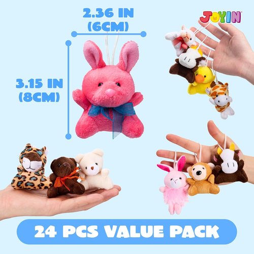 JOYIN Mini Animal Plush Toy Assortment - 24 Pack of 3" Keychain Decorations for Kids | Perfect Party Favors