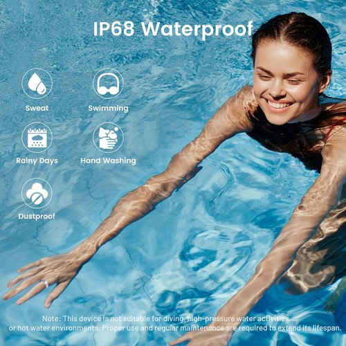 Jojovenusmall Smart Ring for Women & Men - IP68 Waterproof Fitness Tracker with Long Lasting Batteries, 28-Language App, Sleep/Step/Heart Rate Monitor, Compatible with iOS & Android (Gold & Silver, 9)