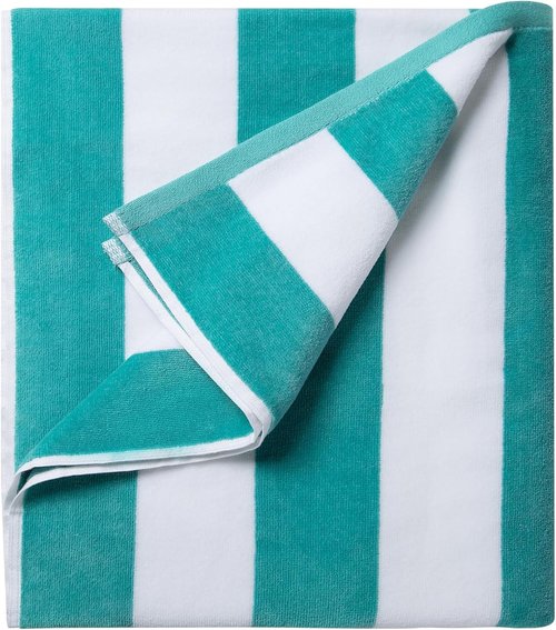 LULUHOME Oversized Beach Towel - Soft Cotton 36 x 70 Inch Striped Pool Towel for Adults | Turquoise