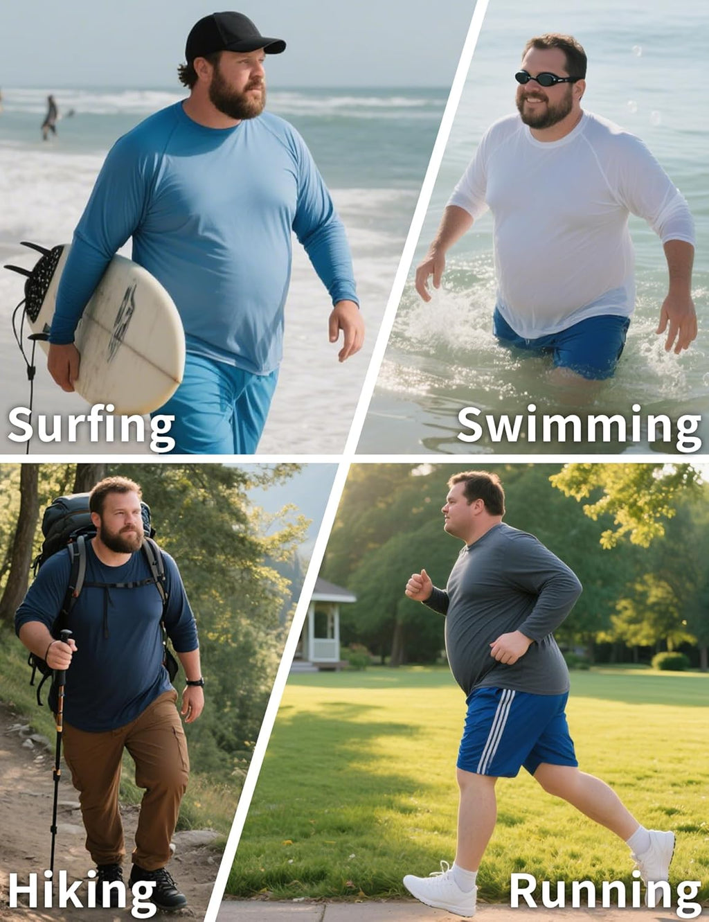 Skiennix Men's Big & Tall Long Sleeve Swim Shirt - UPF 50+ Sun Protection, Quick Dry (2XL-8XL)