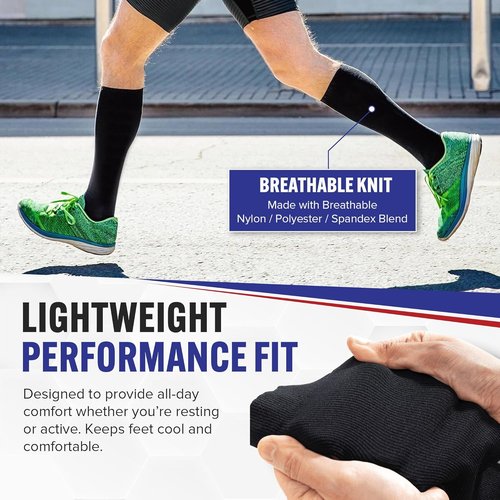 American Hospital Supply - Knee High Compression Socks - 15-20 mmHg, Black, Medium | Lightweight Medical Stockings, 3 Pairs