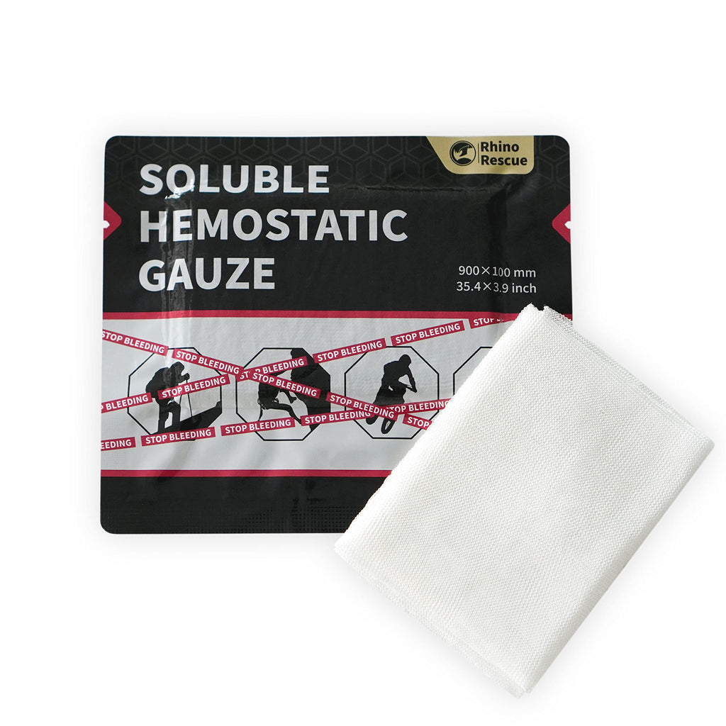 RHINO RESCUE Soluble Hemostatic Gauze Dressing 4"*35"(3ft) for Quick Clotting, Stop Bleeding Gauze for Combat, Trauma, IFAK Refill, Wound Kit, 1 Count
