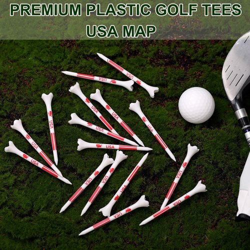 WMAWJBT Premium Plastic Golf Tees 3 1/4’’ with USA Map, Long 4 Prong Golf Tee with 100 Pack, Golf Gifts for Men, Women and Kids