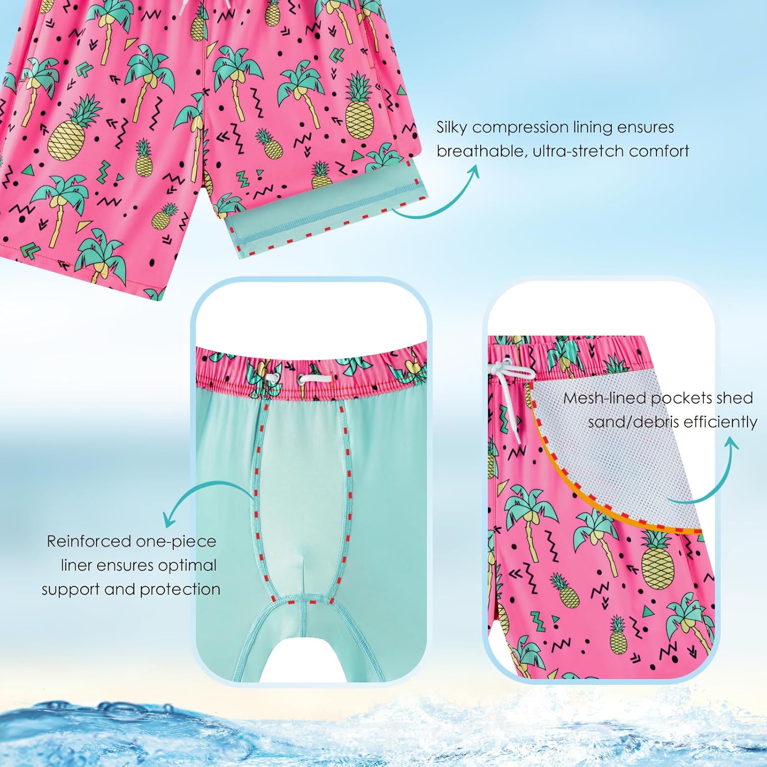 Skiennix Boys Swim Trunks - UPF 50+ Bathing Suit with Compression Liner | 1-3 Pack for Ages 5-16