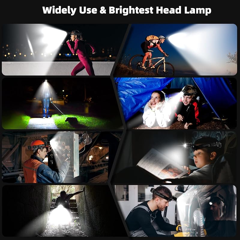 Samyoung 2-Pack Rechargeable LED Headlamp with 50H Runtime — High Lumens, 9000mAh, USB-C