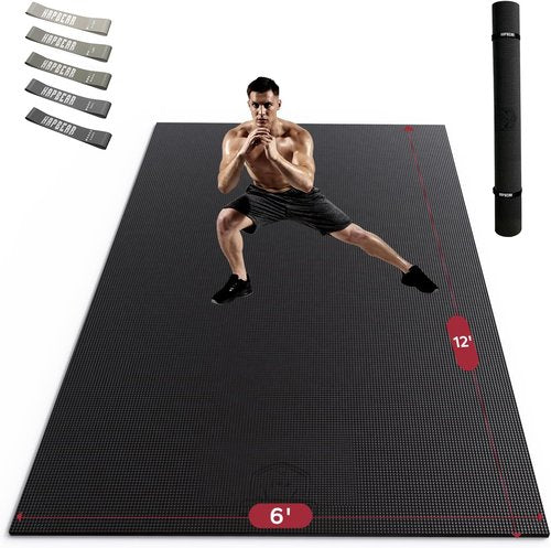 HAPBEAR Extra Large Exercise Mat - Non-Slip, Ultra Durable 8mm Thick Workout Mat for Home Gym | 7'x5', 6'x8', 6'x9', 6'x10', 6'x12'