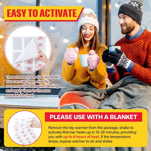 Foilswirl 6 Pcs Lap Warmers Largest Warmers with Adhesive Backing 16" x 10" Air Activated Heat Packs 8 Hours Long Lasting Disposable Lap Warmer for Camping Outdoor Sporting Events Cold Weather
