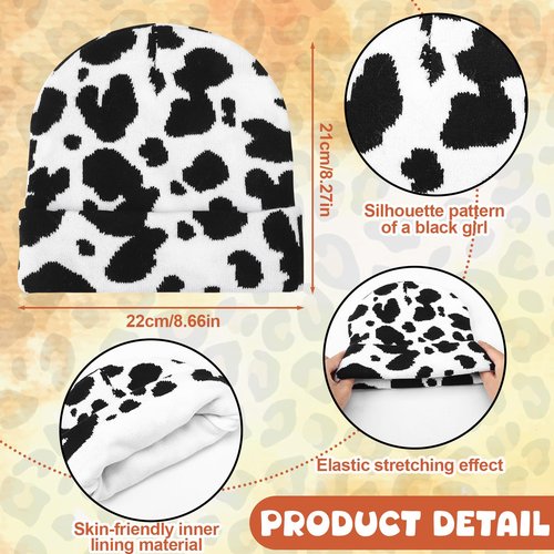 Zhamate 3 Women Men Print Beanie Hats Winter Knitted Warm Hat with Cow Leopard and Giraffe Prints Funny Gifts for Animal Lovers