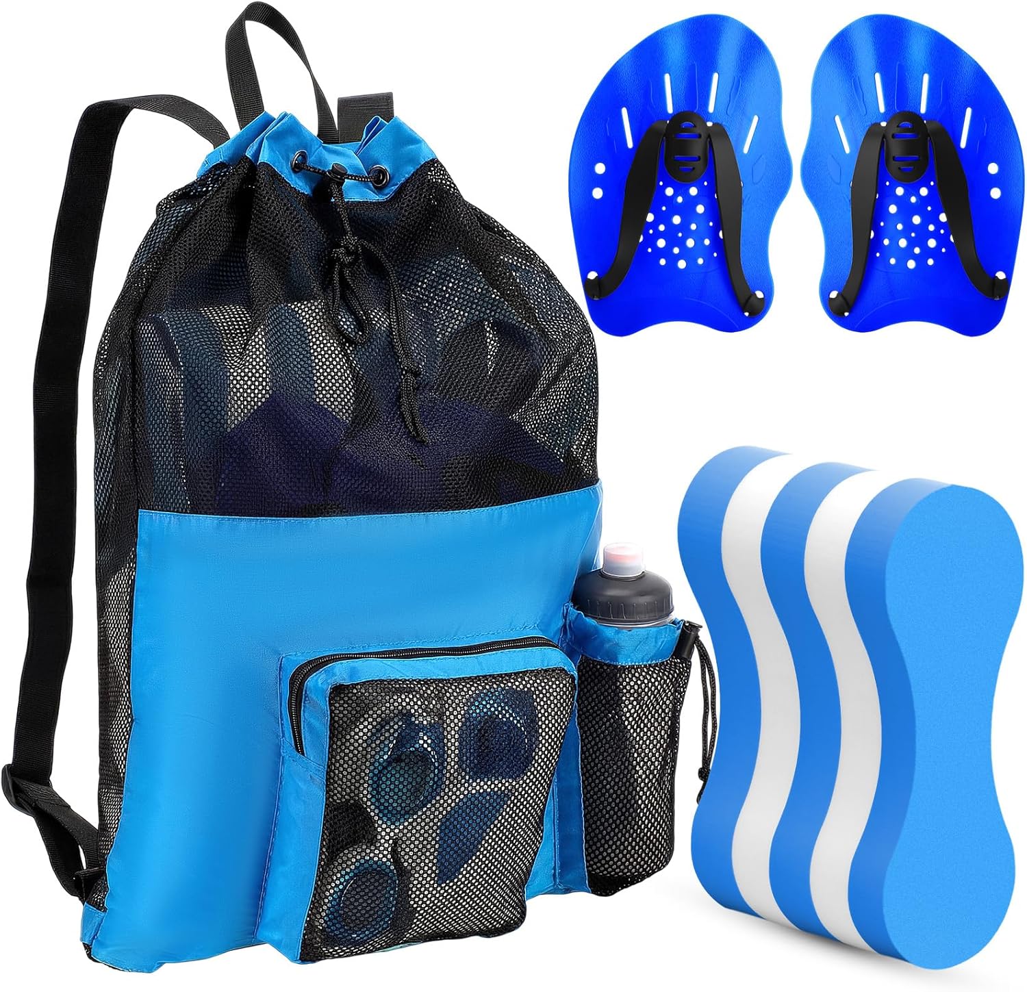 Skiennix Swim Training Equipment Kit - 4 Pcs Pull Buoy & Hand Paddles with Mesh Backpack for Adults