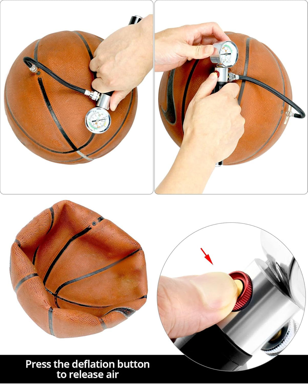 QWORK Sports Ball Air Pump - Powerful Hand Pump with Pressure Gauge for Basketball, Soccer & More | Black