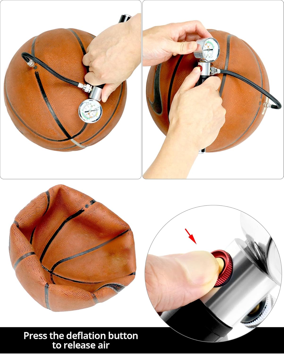 QWORK Sports Ball Air Pump - Powerful Hand Pump with Pressure Gauge for Basketball, Soccer & More | Black