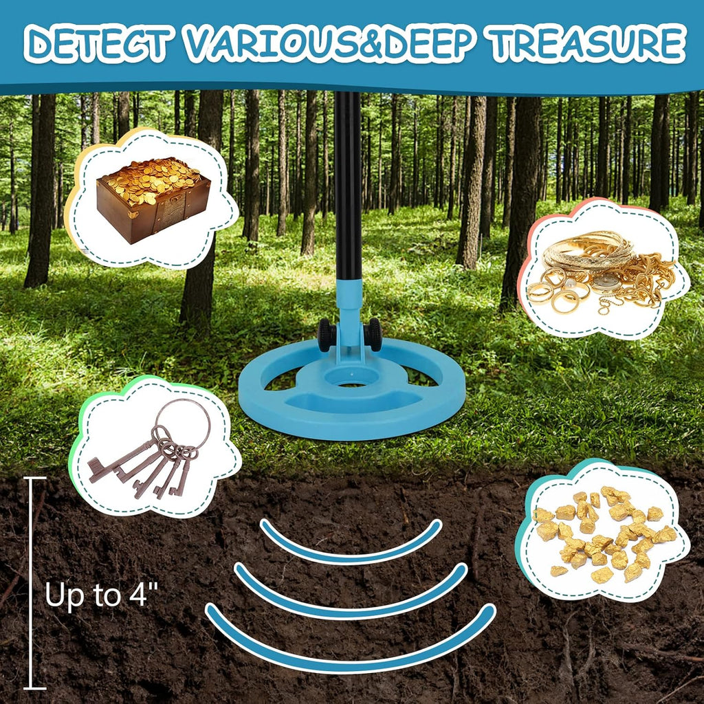 OMMO Metal Detector - Adjustable 27.5”-37.8” Lightweight Kids Metal Detector with LCD Display & 6” Coil