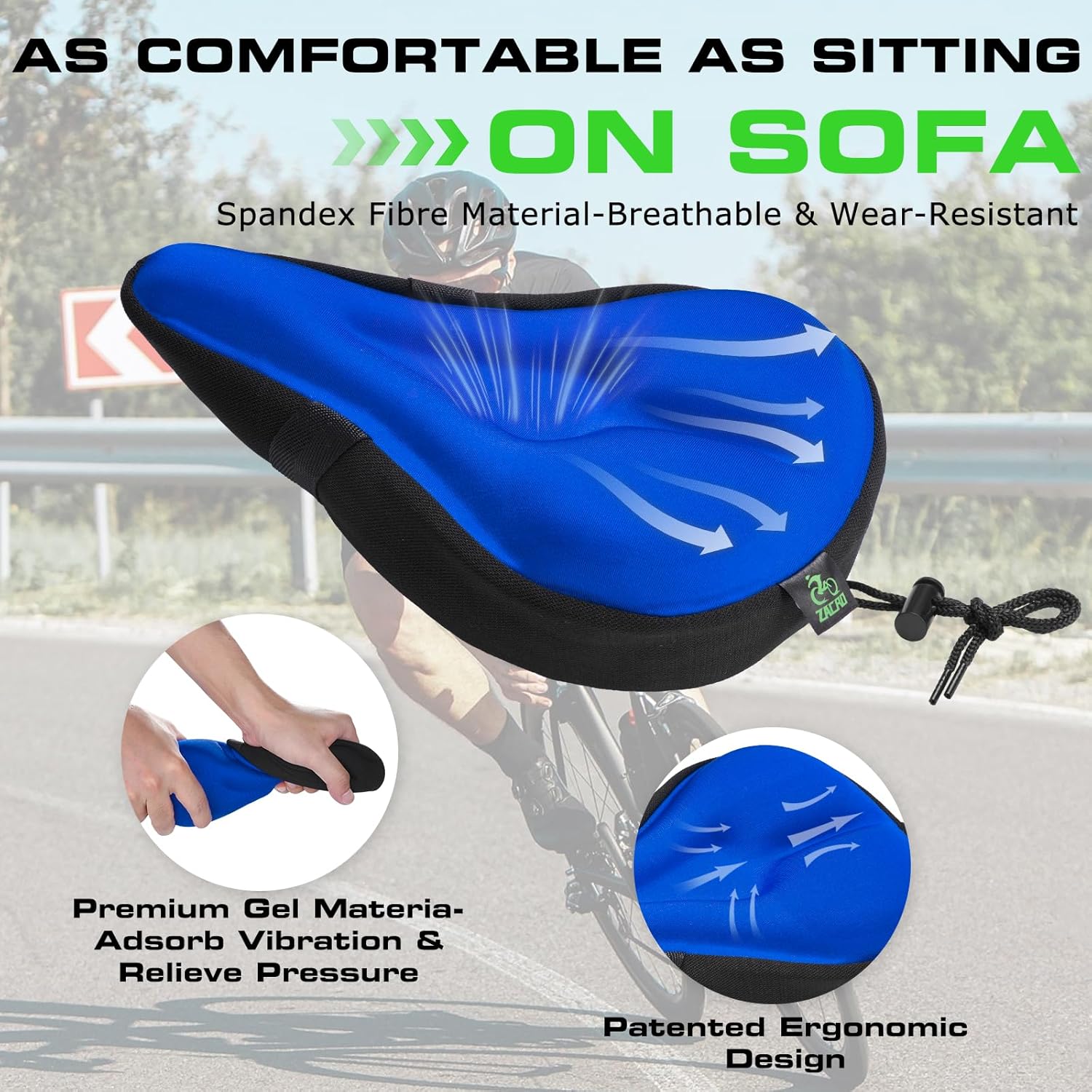 Zacro Bike Seat Cushion - Gel Padded Cover for Ultimate Comfort | Fits Peloton & Indoor/Outdoor Bikes