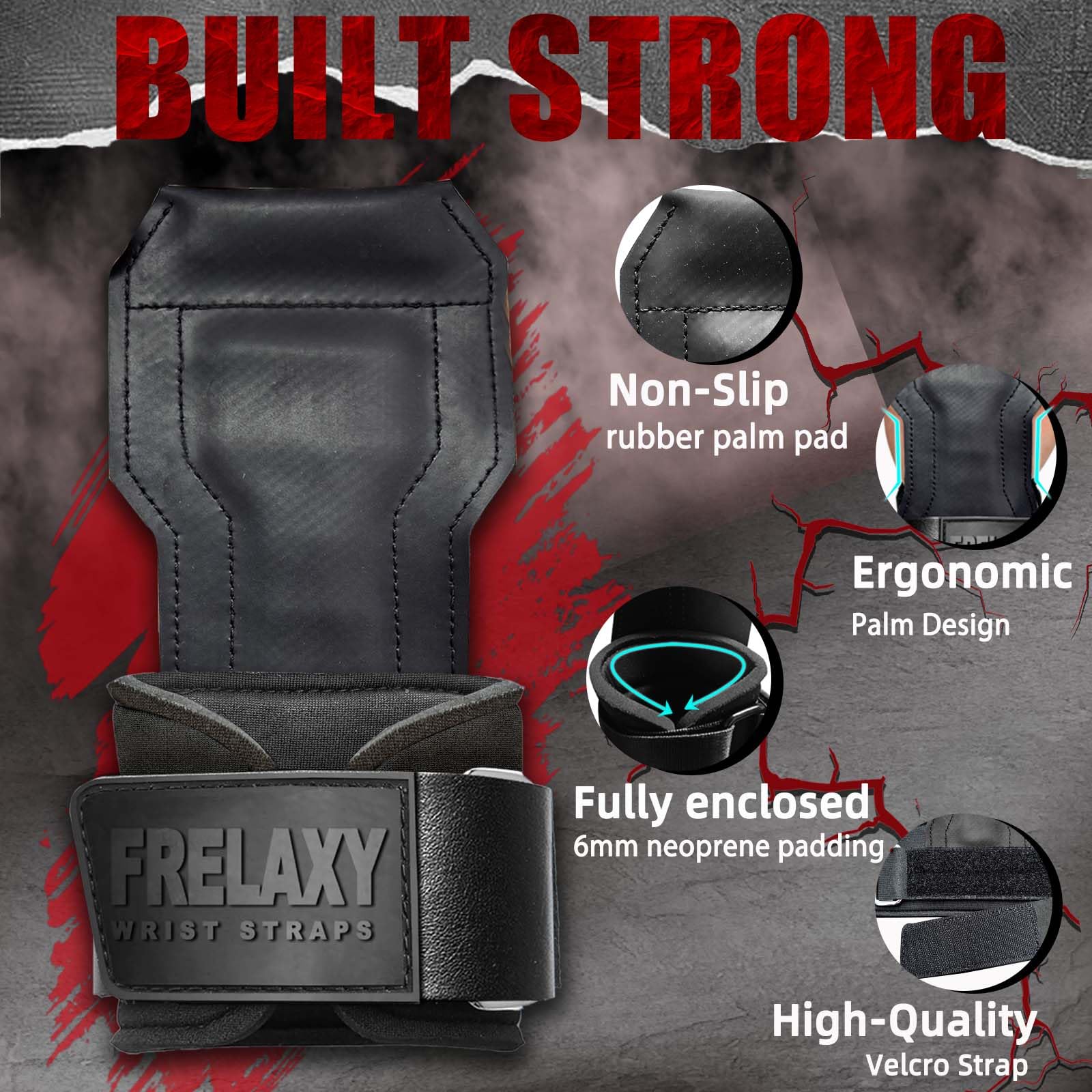 Frelaxy Lifting Wrist Straps, Rubber Weight Lifting Grips with Non-Slip Palm & Wrist Wraps Support for Deadlifts, Pull Ups, Rows, Heavy Powerlifting, Lat Pulldowns