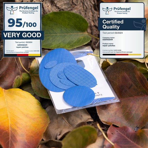 aZengear Repair Patches - Waterproof, Self-Adhesive for Jackets, Tents & More | 11 Pieces, Blue