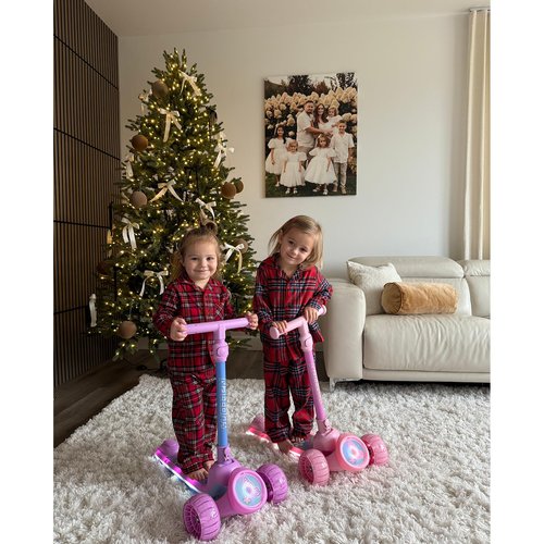 Nattork Kids Scooter with Light Up Wheels, Deck and Headlight, Wide Anti-Slip Deck and T-bar Handle with Rear Foot Brake, Adjustable Height 3 Wheel Scooter for Kids Ages 3+ and up to 220Lbs- Purple