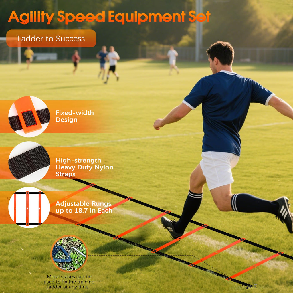 WHBDGP Agility Ladder,Speed Training Equipment Set-20ft Agility Ladder,12 Soccer Cones,4 Hurdles,Jump Rope,Running Resistance,Soccer Football Training Equipment with Carrying Bag for Kids Youth Adults