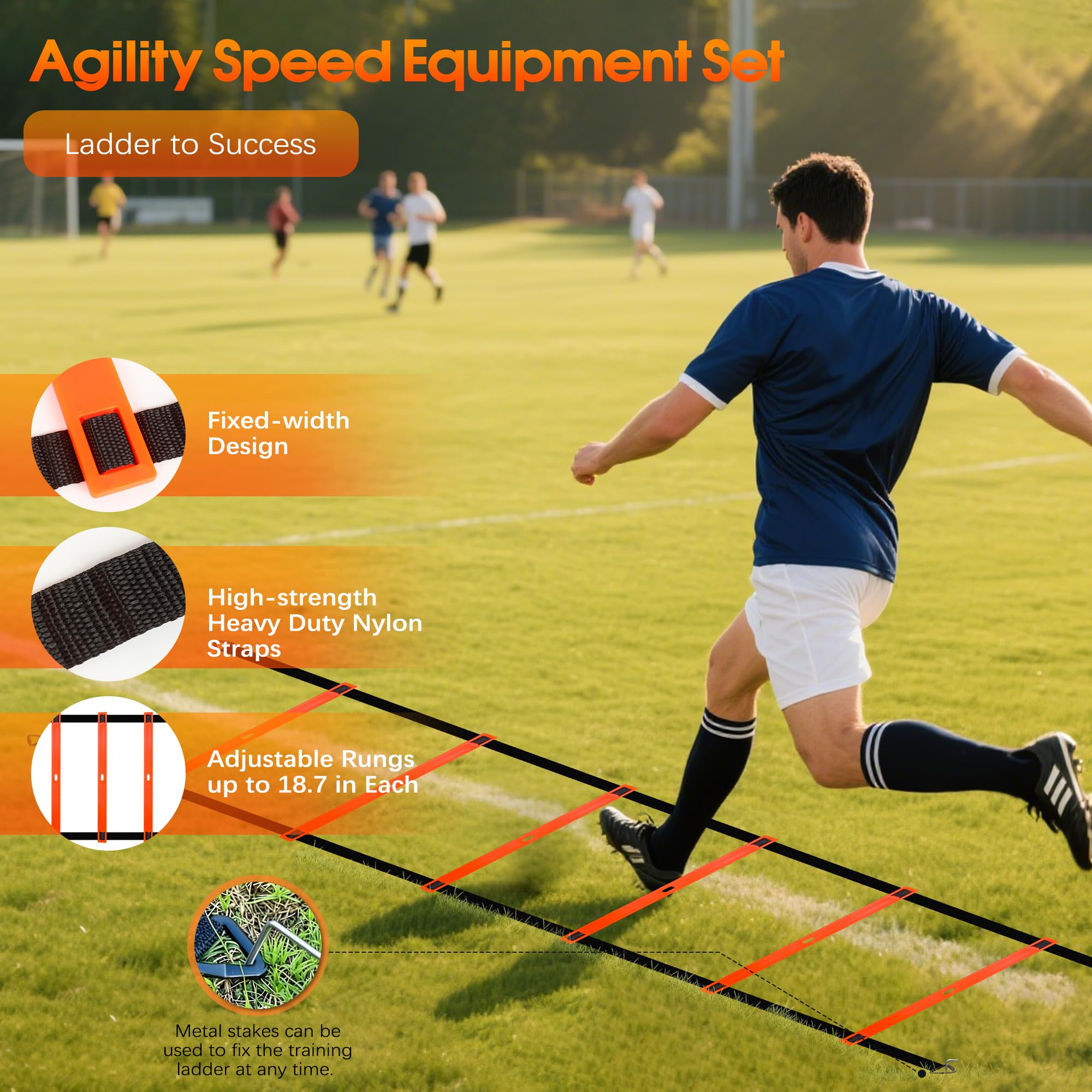 WHBDGP Agility Ladder,Speed Training Equipment Set-20ft Agility Ladder,12 Soccer Cones,4 Hurdles,Jump Rope,Running Resistance,Soccer Football Training Equipment with Carrying Bag for Kids Youth Adults