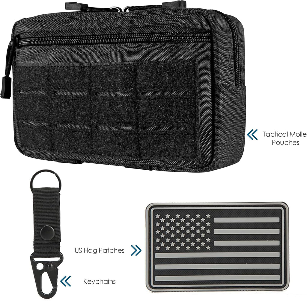Skiennix Tactical Molle Admin Pouch - Multi-Purpose Tool Bag with US Flag Patch & Keychain
