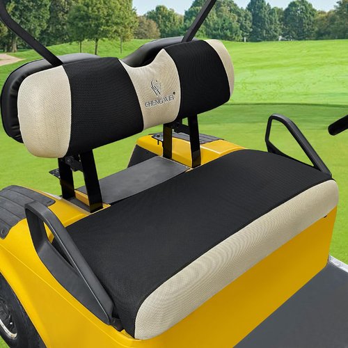 Golf Cart Seat Covers Fit EZGO TXT RXV Club Car DS 2000 and UP Standard Seat Cushion,Front Seat Covers Cooling Breathable Fabric Washable,Replacement Seat Cover No Stapler Needed(Black&Beige)