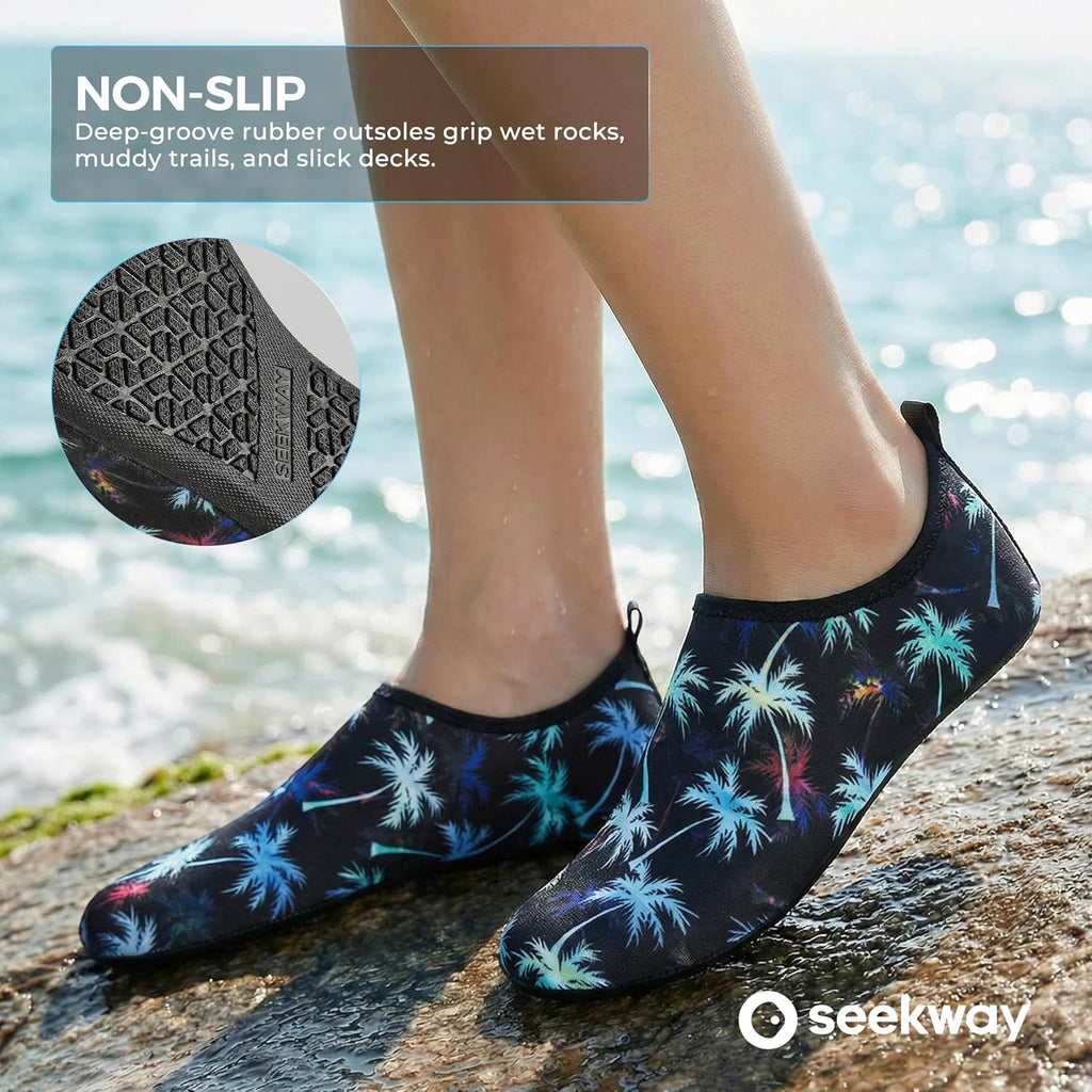 SEEKWAY Water Shoes - Quick-Dry Aqua Socks for Adults | Non-Slip Barefoot Design - Black SK002(U)