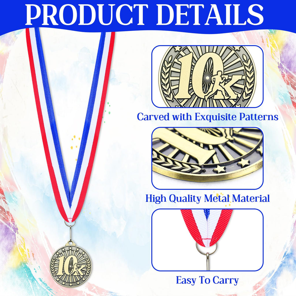 Remuuly 30/60/100 Pcs 5K 10 K Race Medals Bulk 2'' Gold Trophy Award Running Trophy Medal First Place with Neck Ribbons Prize Gift for Race Walk Tournaments Match Sports Competition Adult (30 Pcs,10k)