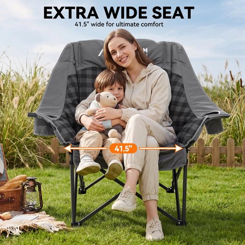 Huskfirm Oversized Camping Chairs for Adults Folding Padded Camping Chair Heavy Duty XL Camping Chair - 400LBS Support Lawn Chairs for Outdoor Sports Beach Fishing with Cup Holder & Carry Bag