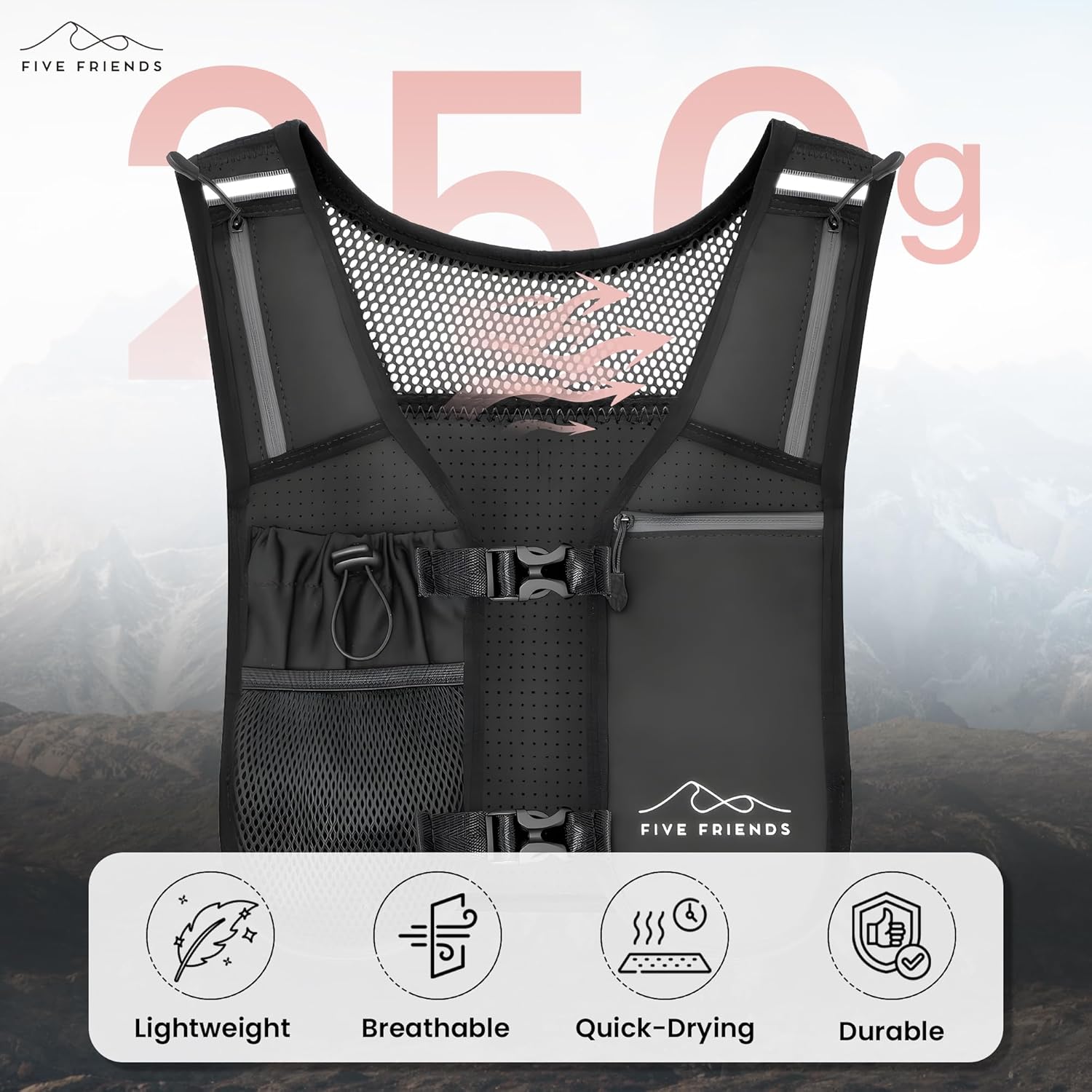 Skiennix Running Vest - Lightweight Reflective Hydration Pack with 6 Pockets | Adjustable for Men & Women