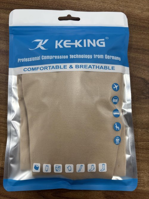KEKING Lymphedema Compression Arm Sleeve with Gauntlet for Women Men, 20-30 mmHg Medical Graduated Compression Arm Brace, Full Arm Support Brace for Pain Relief, Arthritis, Swelling, Single Beige XL