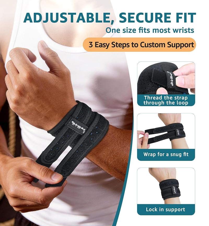 Adjustable Wrist Brace for TFCC Tears – Dual-Strap Support for Tennis, Gym & Daily Use (Black, 2 Pack)