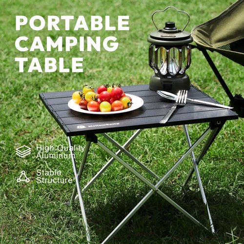 MellowCamp Camping Side Table, Ultralight Aluminum Folding Table, Small Compact Portable Ideal for Camping, Hiking, Beach, Outdoor Cooking, Picnics (Black, Small)