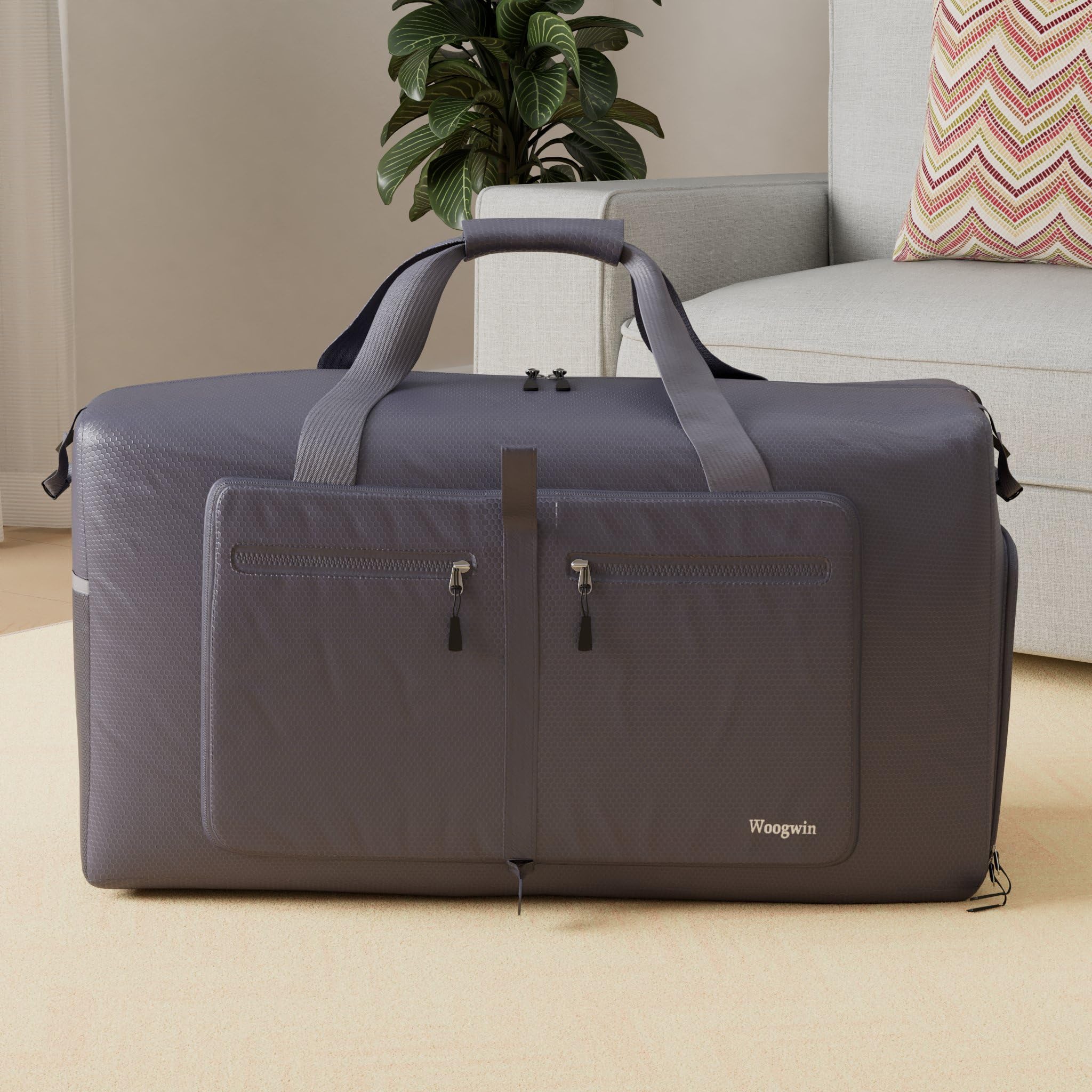 Woogwin Travel Duffel Bag Large Foldable Waterproof Overnight Bag for Beach Swim Bags Pool Sports Gym (100L Grey)