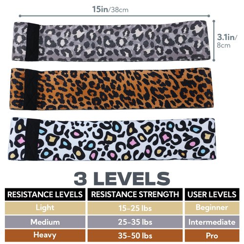 KRIXAM Booty Bands, 3 Levels Hip Bands, Polyester-Cotton and Latex Silk Workout Bands Resistance Bands for Home, Gym, Fitness, Pilates, Yoga (Pack of 3) (Leopard-New)