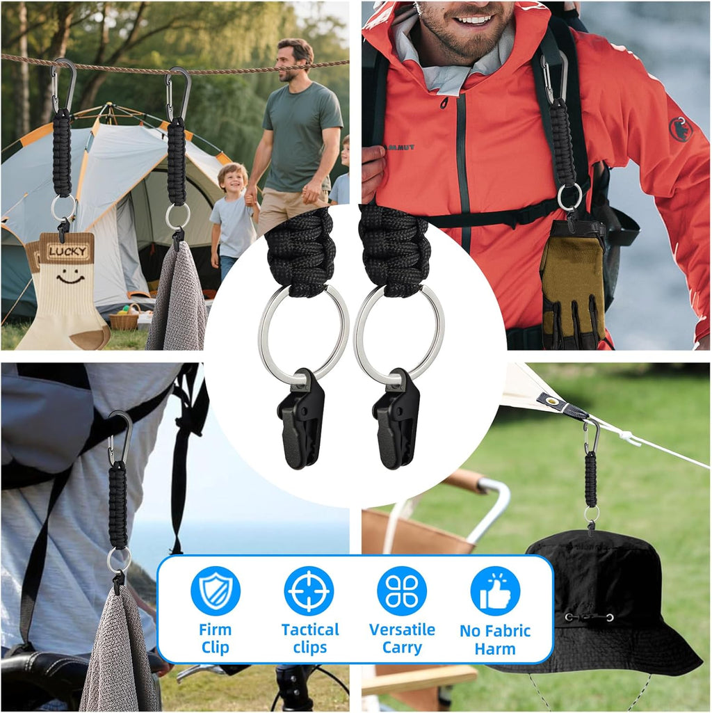 Paracord Keychain Carabiner Set - Multi-Function EDC Gear with Tactical Clips & D-Ring Hook for Outdoor Adventures