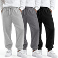LessonZoo 3 Pack Boys Sweatpants Athletic Joggers Drawstring Lightweight Stretchy Active Straight Pants with Pockets Fall(Dark Gray, Light Gray, Black,XX-Large)