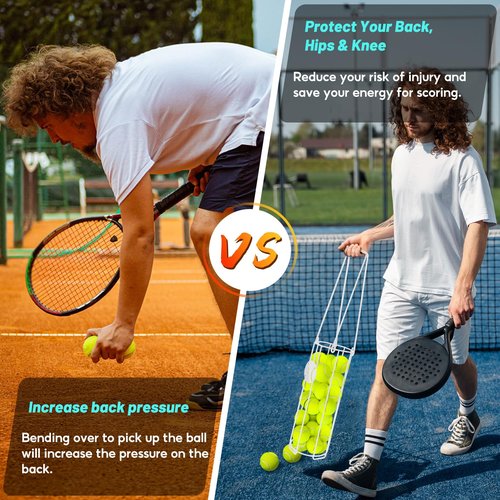 HolyMaji Cylindrical Tennis Ball Hopper Collector Pickleball Balls Retriever Basket Tennis Ball Picker Upper for Easy Picking and Storage Metal Container Holds 24 Tennis Balls Training Caddy (White)