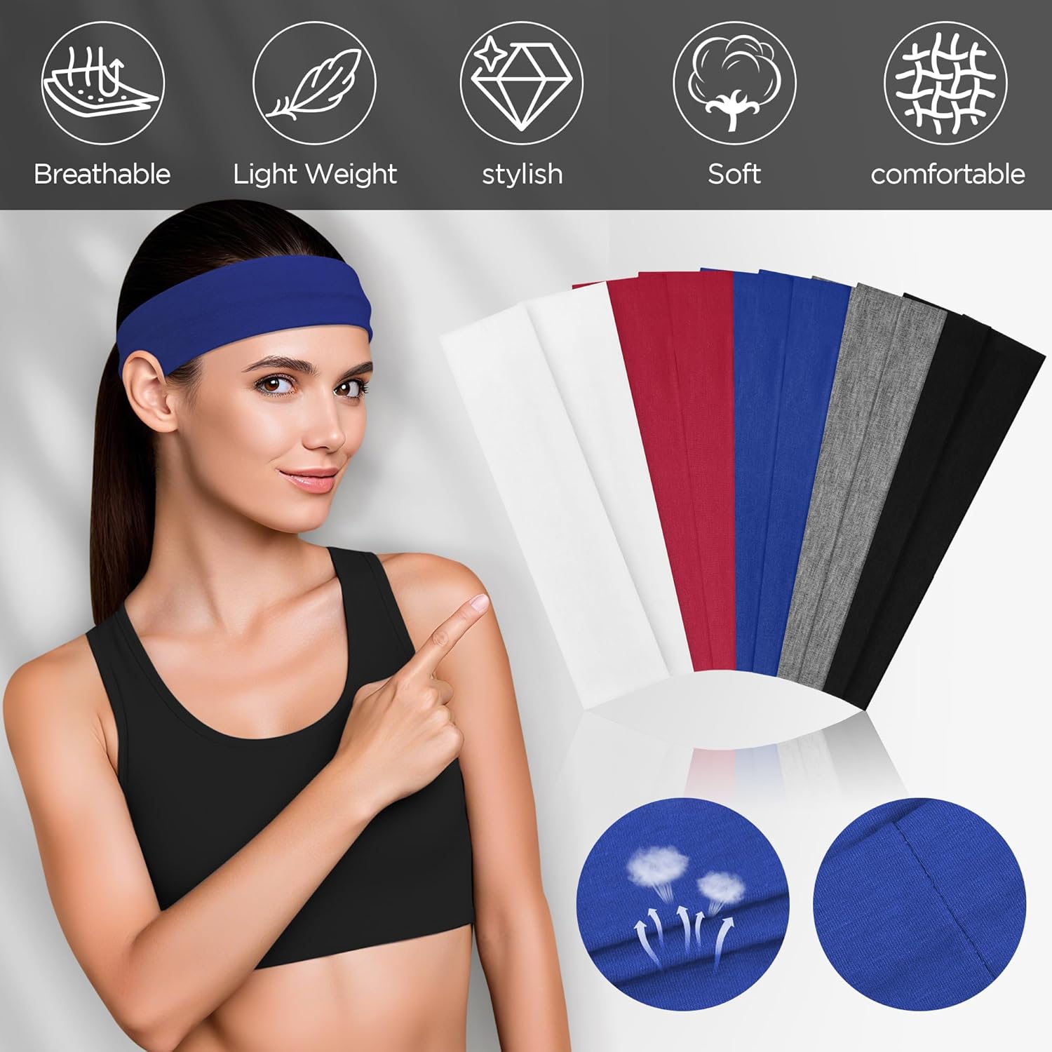Skiennix 10 PCS Headbands - Non-Slip Cotton for Sports & Outdoor Activities | Perfect for Running, Yoga, Gym
