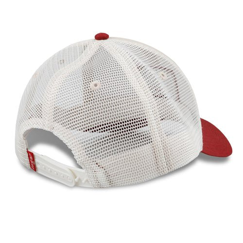 Two Tone Trucker Hat with Logo Patch, Red, One Size