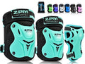 2PM SPORTS Knee Pads for Kids, Wrist Guards Knee and Elbow Pads Set with Drawstring Bag, Protective Gear Set for Girls Boys Roller Skating Cycling Skateboard - Mint Medium