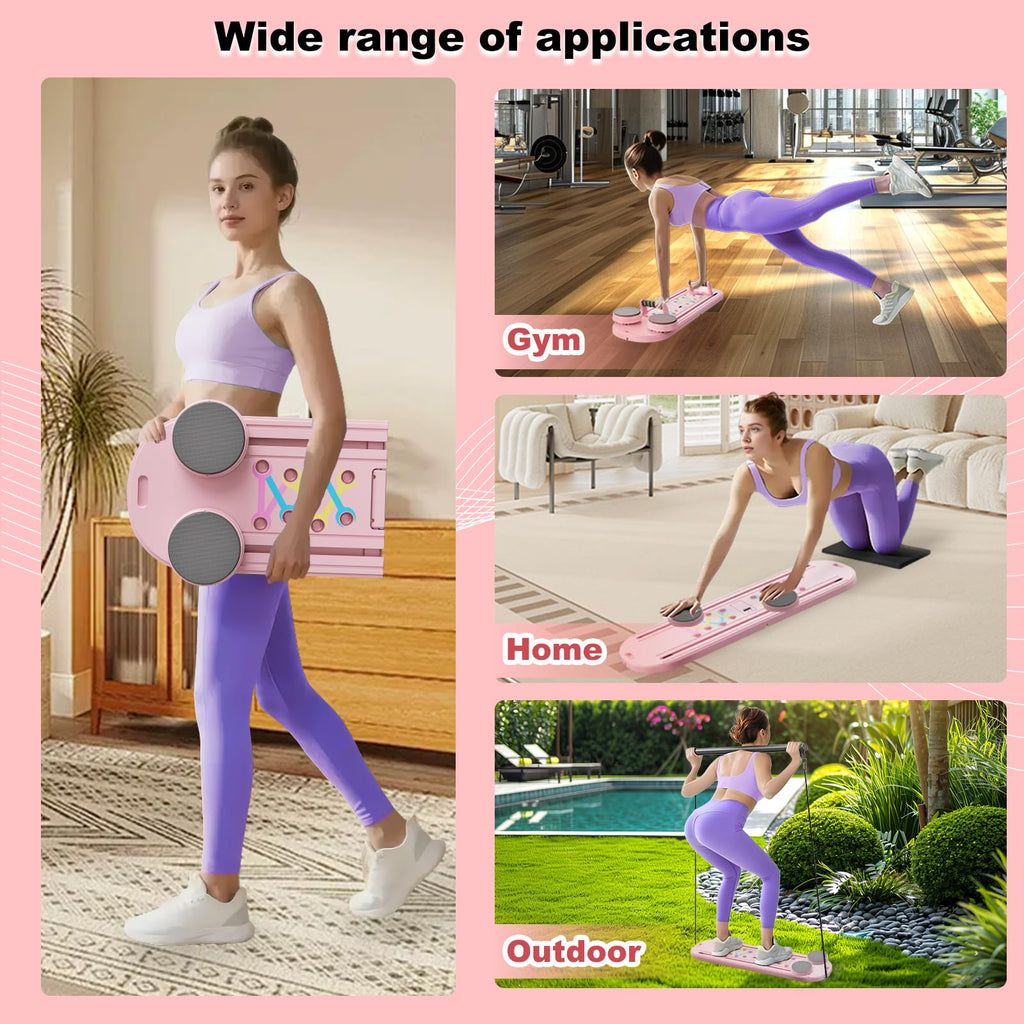 Pilates Board Multifunctional Foldable Pilate Reformer for Home Workout, Portable Abdominal Core Exercise Machine with Resistance Bands & Knee Pad, Pilates Equipment for Women & Men