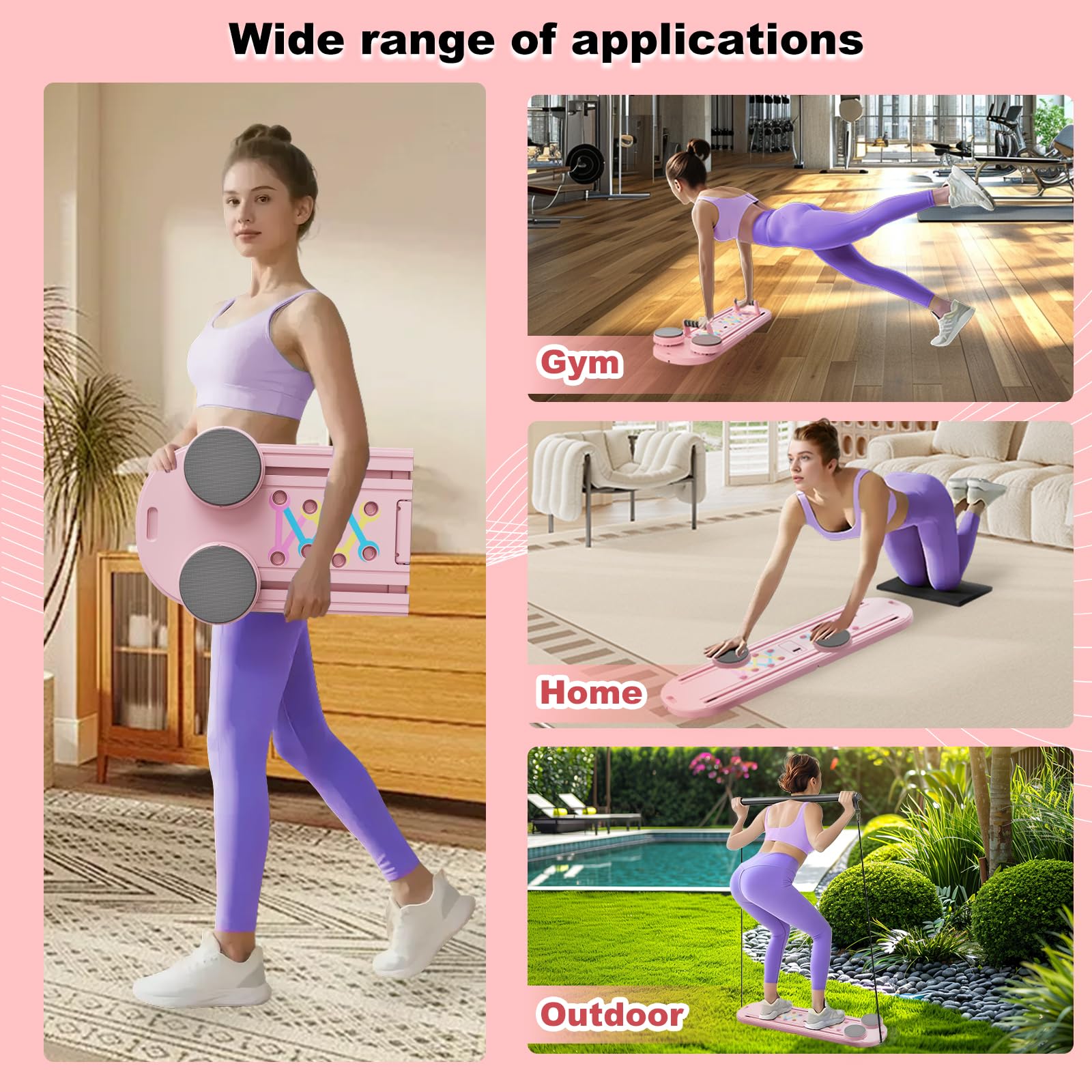 Pilates Board Multifunctional Foldable Pilate Reformer for Home Workout, Portable Abdominal Core Exercise Machine with Resistance Bands & Knee Pad, Pilates Equipment for Women & Men
