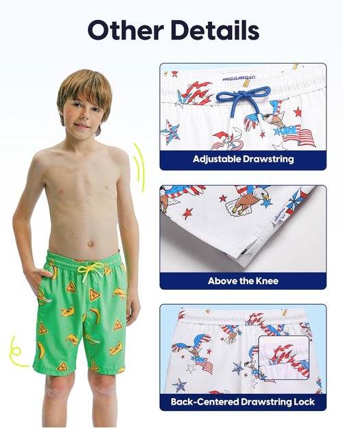 Maamgic Boys Swim Trunks - Compression Liner & Stretch Fabric | Anti-Chafe Bathing Suits with Zipper Pocket