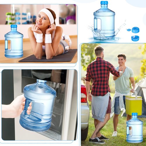 Hoolerry 1 Pieces Water Bottle 1 Gallon Round Plastic Water Jug with Handle Reusable Leak Proof Bottle for Gym Sports Office Daily Cold Liquids Drinking Use, Blue
