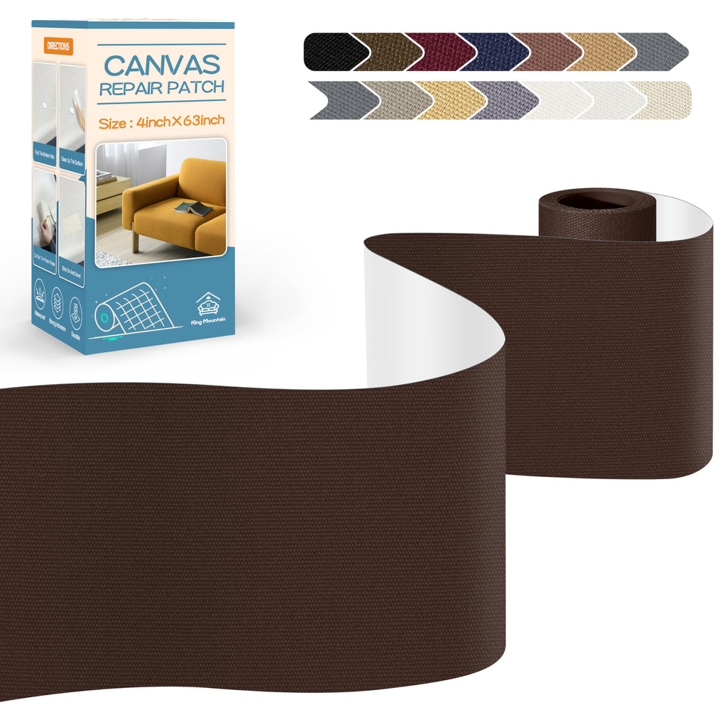 KING MOUNTAIN Canvas Repair Tape,Outdoor Gear Patch, 4×63 Inches,Waterproof,Self-Adhesive for Repairing Boat Covers,Sun Shades,Sofas,Tents,Lounge Chairs,Awnings (Coffee)
