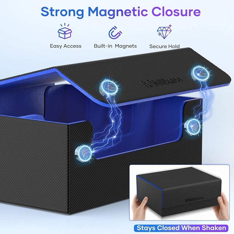Mlikero 1800+ Card Deck Box A3-Blue+A-3 Row XL | Leather Magnetic Closure, Fits Toploaders
