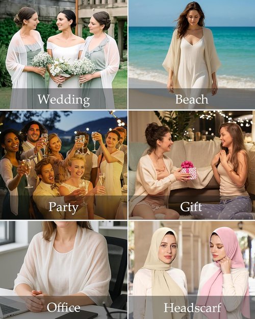 CHICGAL Sheer Chiffon Shawl - Elegant Wrap for Evening Dresses & Bridal Cover Up